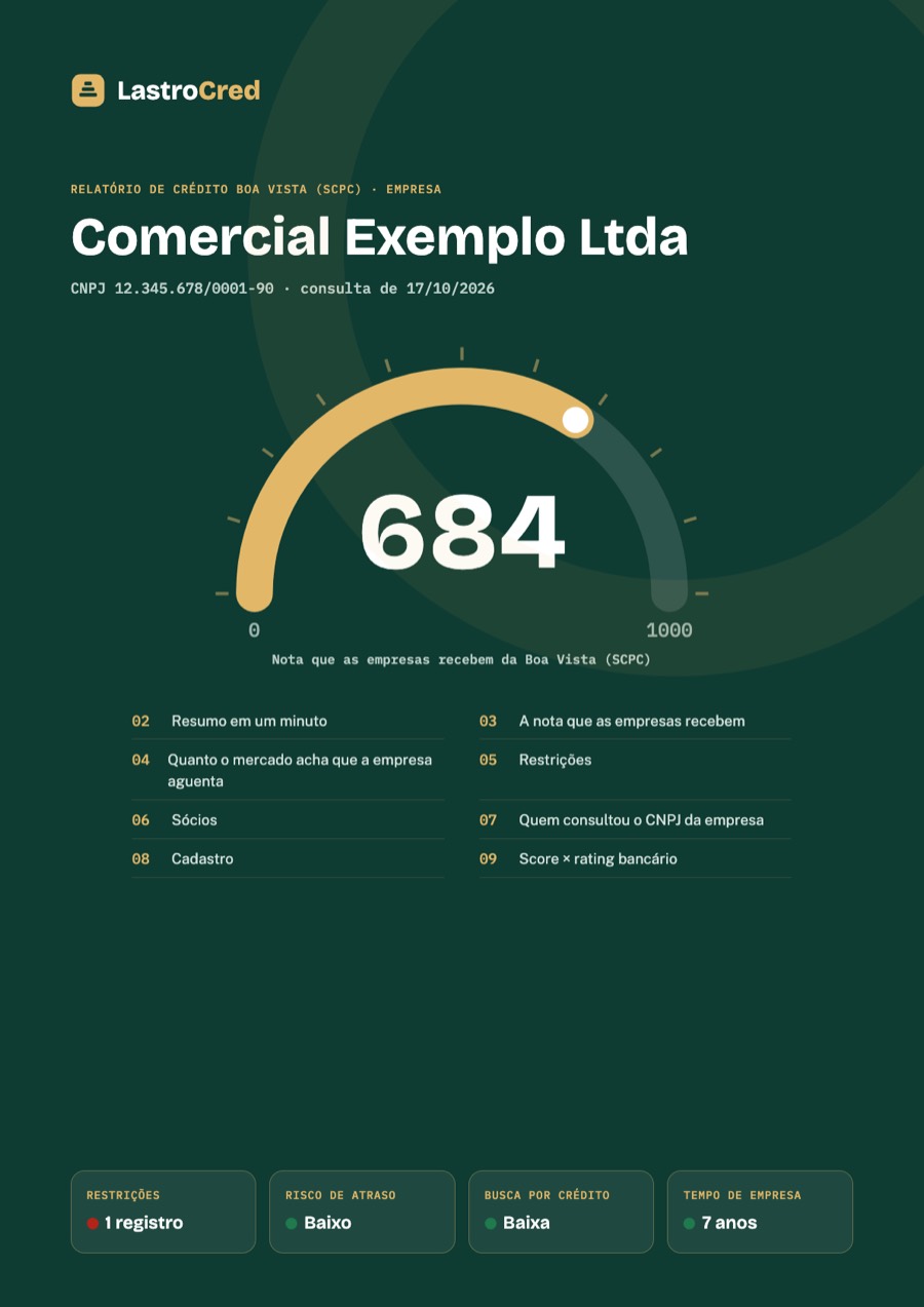 Capa de um Diagnóstico Empresa de exemplo, com o score 684